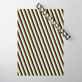 [ Thumbnail: Brown, Light Green, White & Black Colored Lined Pattern Wrapping Paper ]
