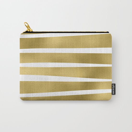 Gold unequal glitter stripes on clear white - horizontal pattern Carry-All Pouch