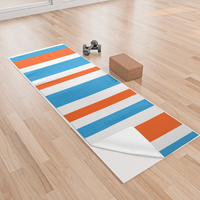 Retro Modern Vertical Stripe Pattern Orange Blue White Yoga Towel