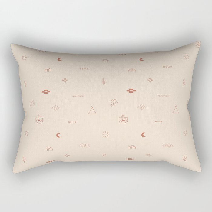 Southwestern Symbolic Pattern in Coral & Cream Rectangular Pillow