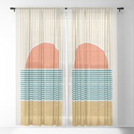 Sun Beach Stripes - Mid Century Modern Abstract Sheer Curtain
