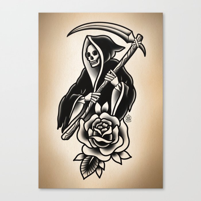 Grim Reaper Tattoo - BW Canvas Print