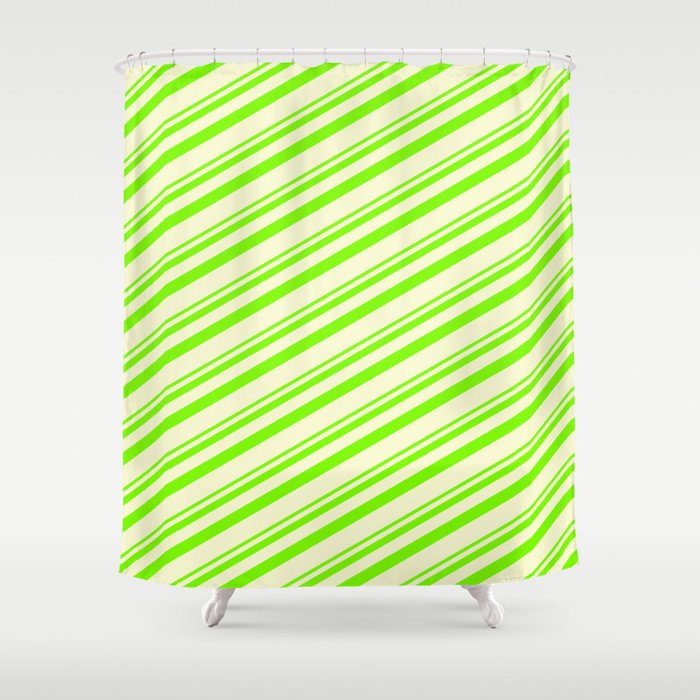 Green and Light Yellow Colored Lined/Striped Pattern Shower Curtain
