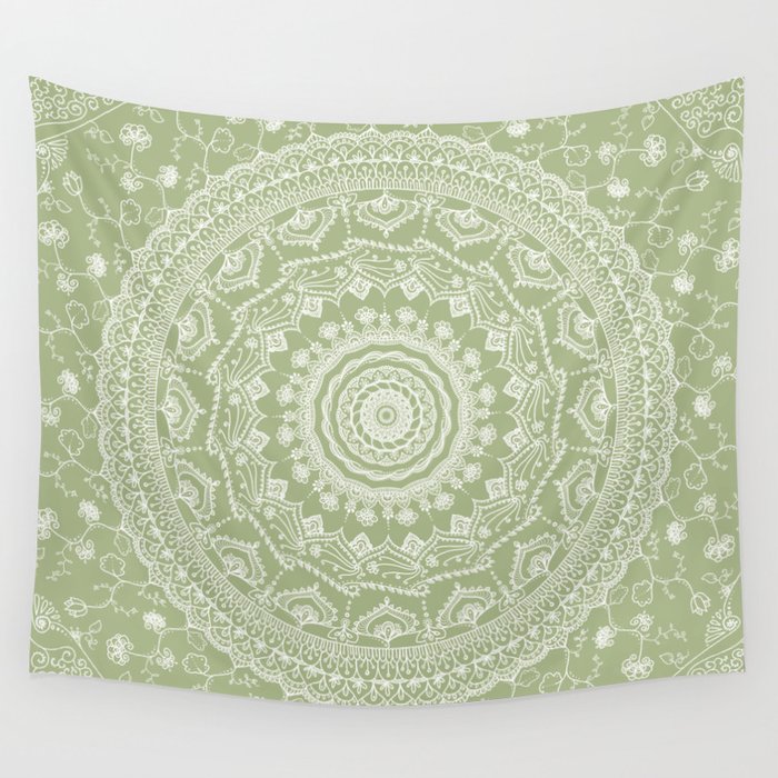 Secret garden mandala in pale green Wall Tapestry