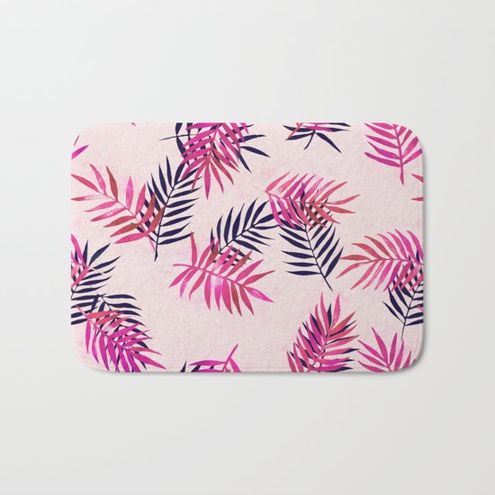 Pink Palm Pattern Bath Mat