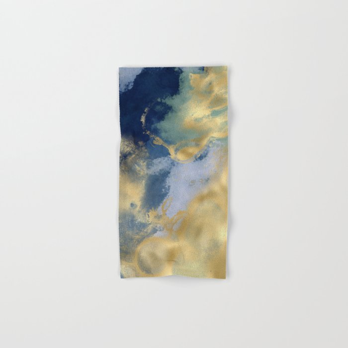 Blue and Gold Textured Abstract Marble Art Print Hand & Bath Towel