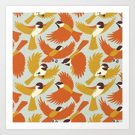 Chickadees in Orange Art Print