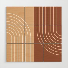 Abstract Geometric Rainbow Lines 15 in Terracotta and Beige Wood Wall Art