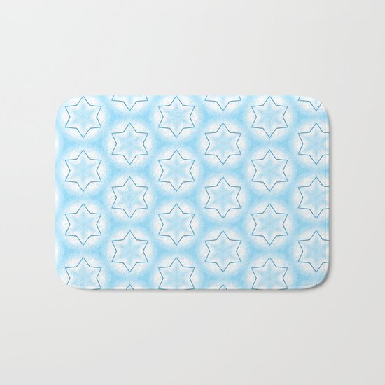 Shiny light blue winter star snowflakes pattern Bath Mat