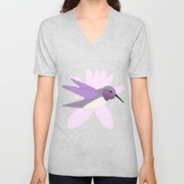 Small Lavender Hummingbird Shimmer Cheeks V Neck T Shirt