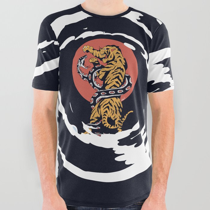Classic Tattoo Snake vs Tiger All Over Graphic Tee