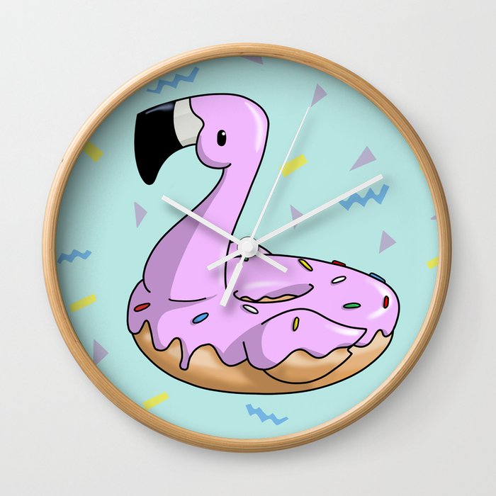 Flamingo Sprinkled Donut Floatie Wall Clock