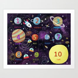 Counting Space Adventure Illustration by Children's Artist Carla Daly Art Print