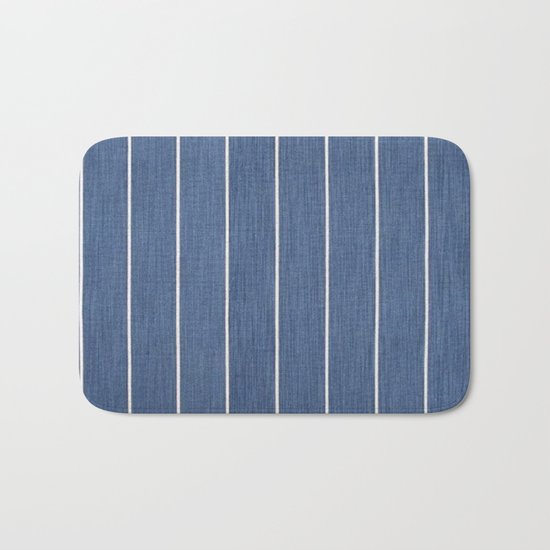 Denim Blue with White Pinstripes Bath Mat