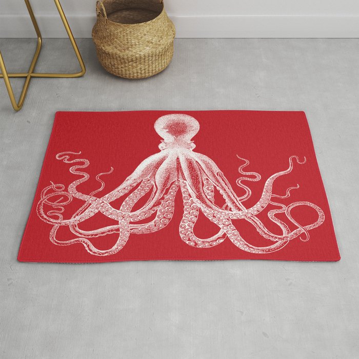 Octopus | Vintage Octopus | Tentacles | Red and White | Rug
