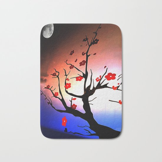Japanese Maple Under Night Sky With Moon Bath Mat