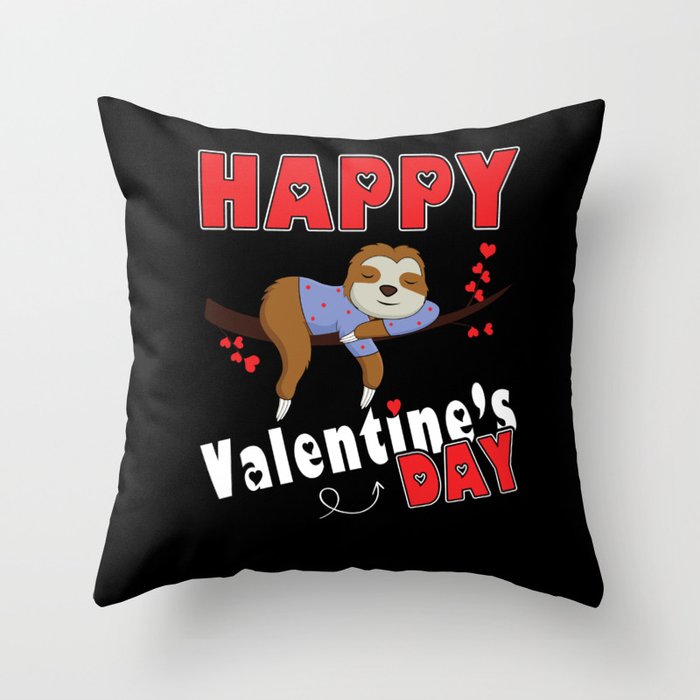 Kawaii Lazy Sloth Animal Hearts Day Valentines Day Throw Pillow