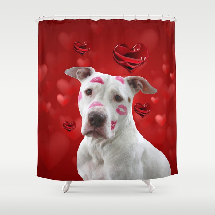 Dog and Red Hearts Shower Curtain
