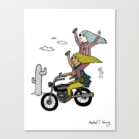 On the freedom experienced by Desert Bike Harpies Canvas Print