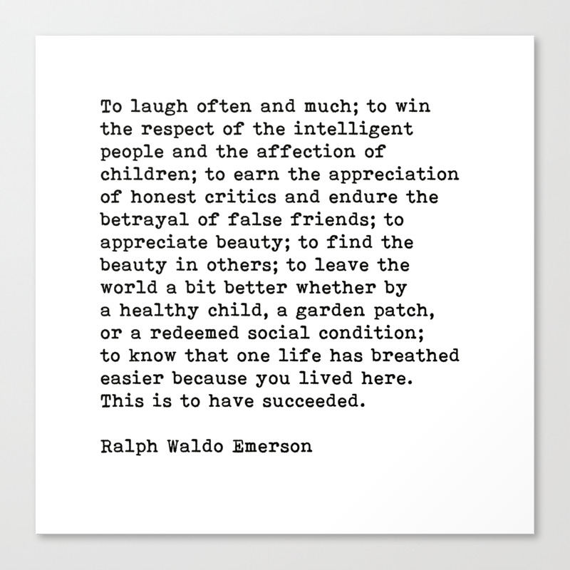 To Laugh Often And Much Success Ralph Waldo Emerson Quote Canvas Print By Theartshed Society6