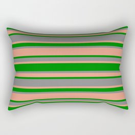 [ Thumbnail: Grey, Dark Salmon & Green Colored Lines Pattern Rectangular Pillow ]