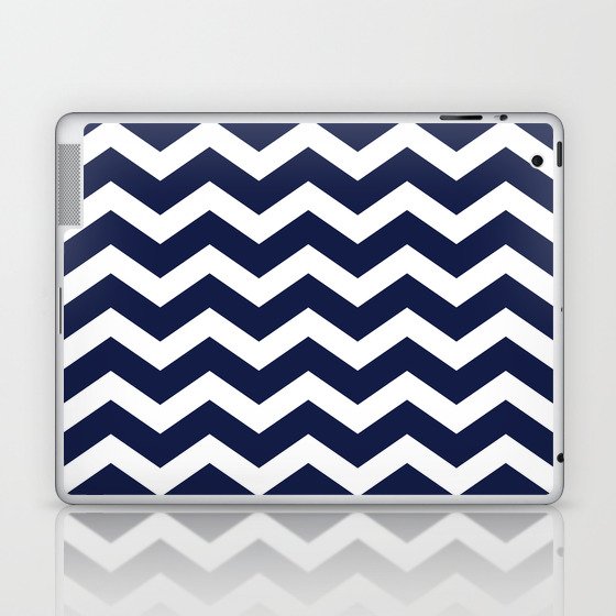 Navy Blue Chevron Zigzag Minimal Line Drawing Laptop & iPad Skin
