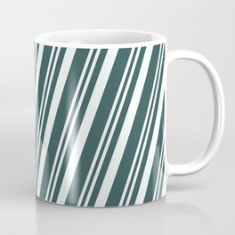 [ Thumbnail: Mint Cream & Dark Slate Gray Colored Pattern of Stripes Coffee Mug ]