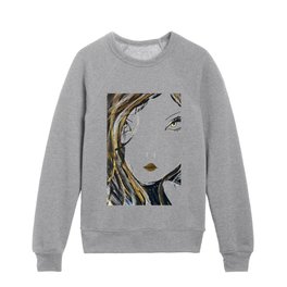 Silver and Gold Girl Mermaid-From A Collection-Gold Eyes, Character Illustration Kids Crewneck