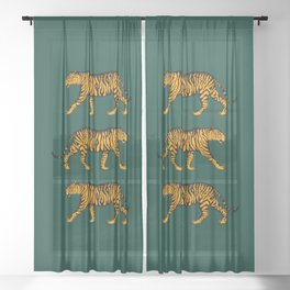 Tigers (Dark Green and Marigold) Sheer Curtain