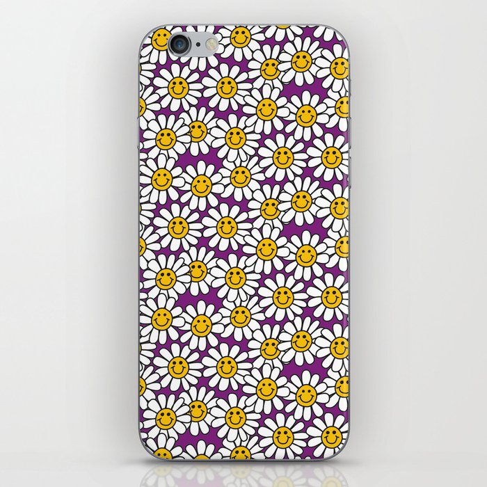 Purple Smiley Daisy Flower Pattern iPhone Skin