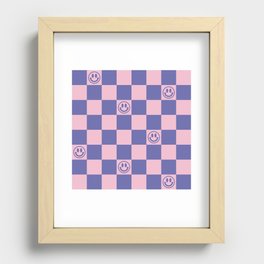 Smileys and Checkerboard (Very Peri And Pink Color Palette) Recessed Framed Print