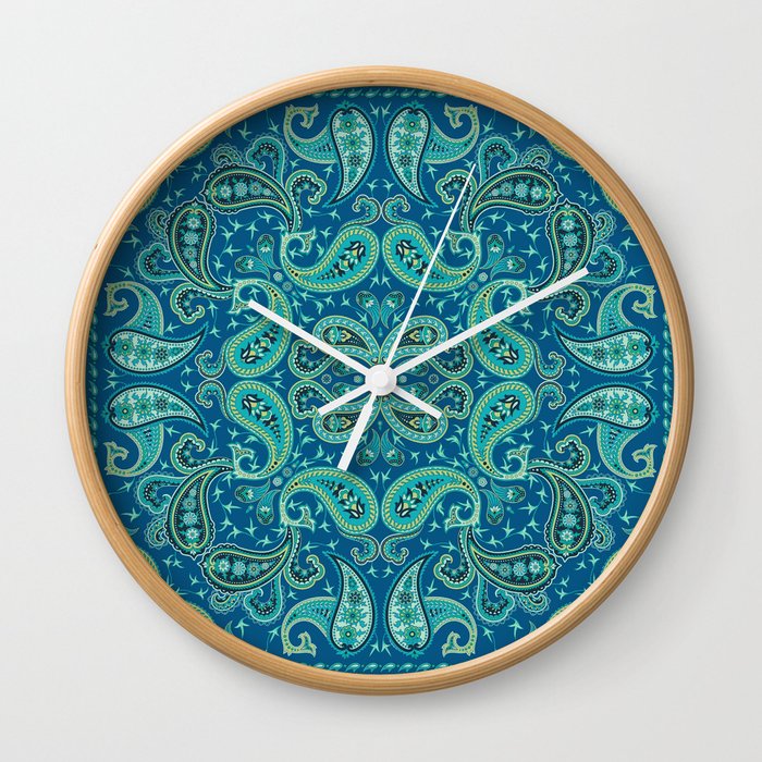 Ornamental Ethnic Bohemian Pattern XX Turquoise Teal Wall Clock