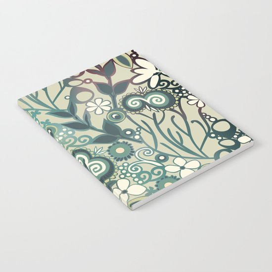 Detailed square of green and ocre floral tangle Notebook