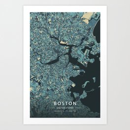 Boston, United States - Cream Blue Art Print