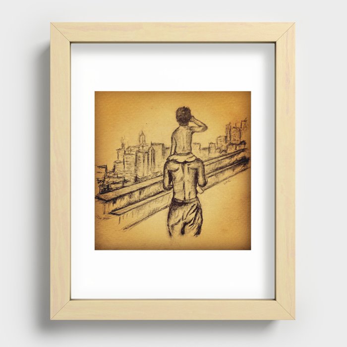 Father, Son & the City Recessed Framed Print