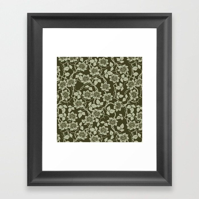 Heritage Floral Pattern Green Framed Art Print