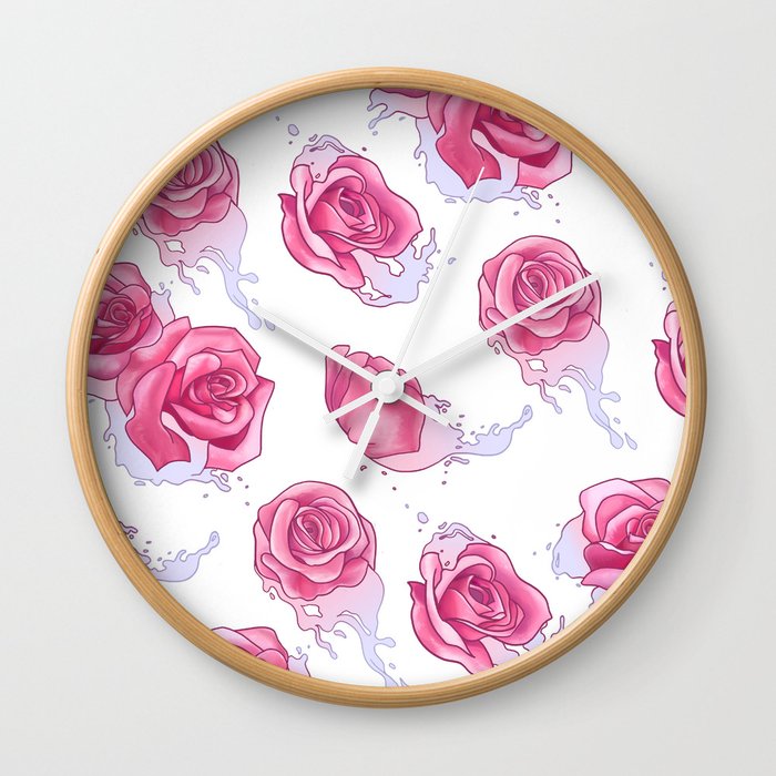Rose in Pink Water Wall Clock