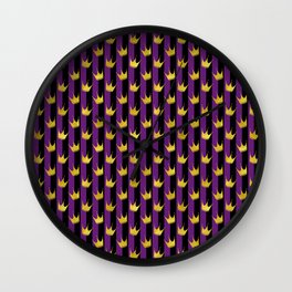 Purple Vertical Stripes Mardi Gras Golden Crown  Wall Clock