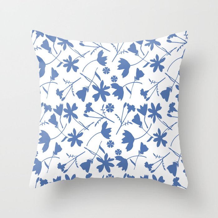 Blue Meadow Flowers Throw Pillow