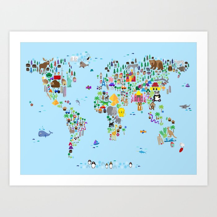 Animal Map of the World Art Print