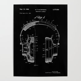 Headphones Patent - White on Black Poster