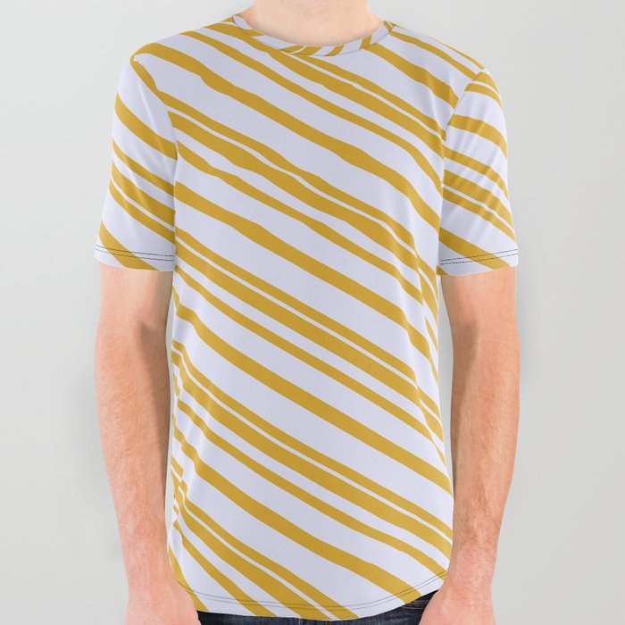 Goldenrod & Lavender Colored Lined/Striped Pattern All Over Graphic Tee