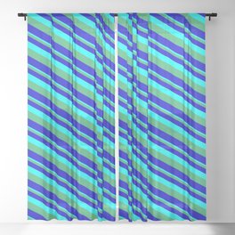 [ Thumbnail: Aqua, Sea Green & Blue Colored Striped/Lined Pattern Sheer Curtain ]