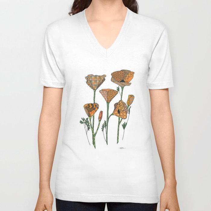 California Poppies V Neck T Shirt