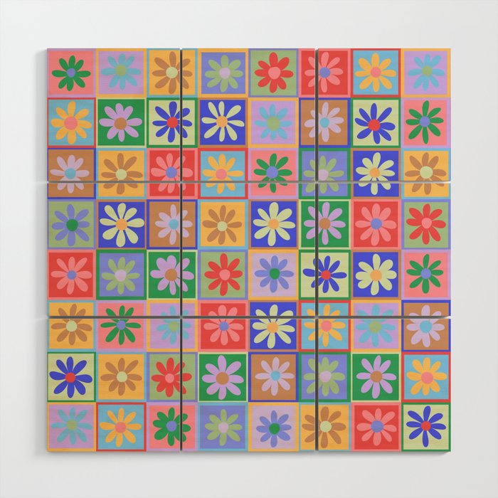 Checkered Flower Pattern  Wood Wall Art
