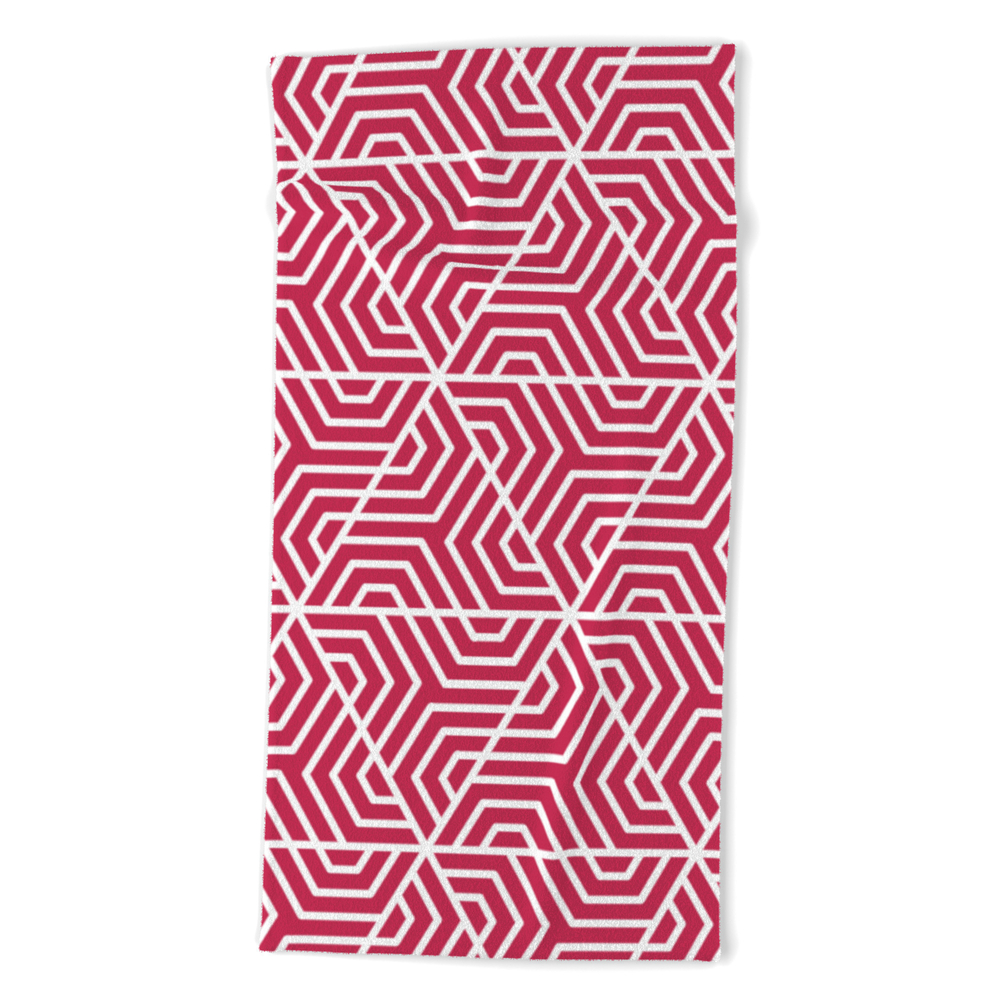 Bright Maroon - Fuchsia - Geometric Seamless Triangles Pattern Beach Towel by makeitcolorful