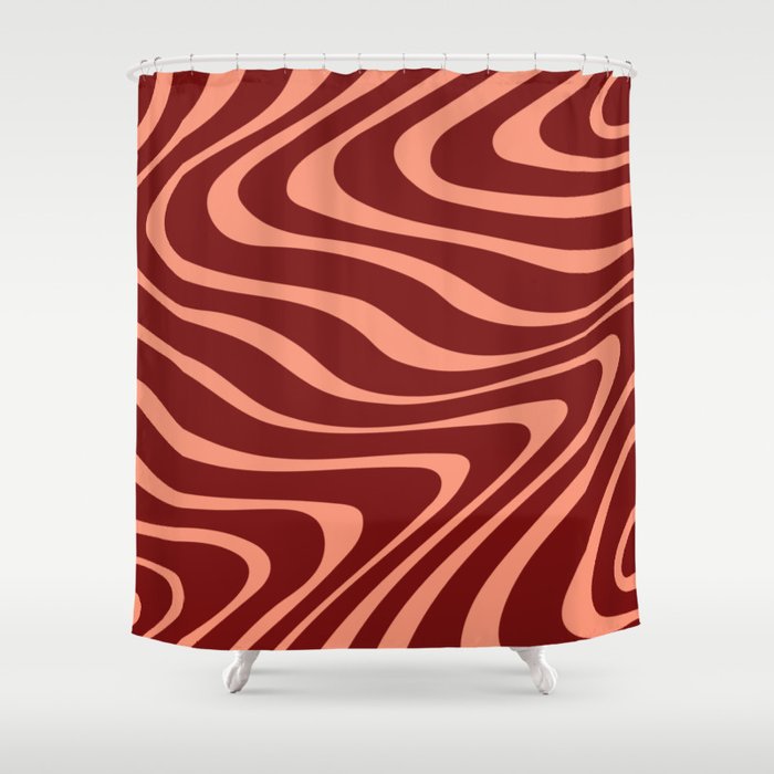 Abstract Retro Lines in Wine Red & Peach Shower Curtain