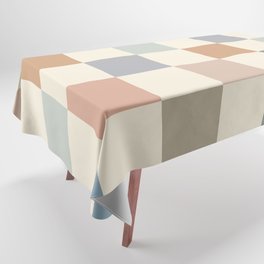 Blue & Beige Neutral Checker Tablecloth
