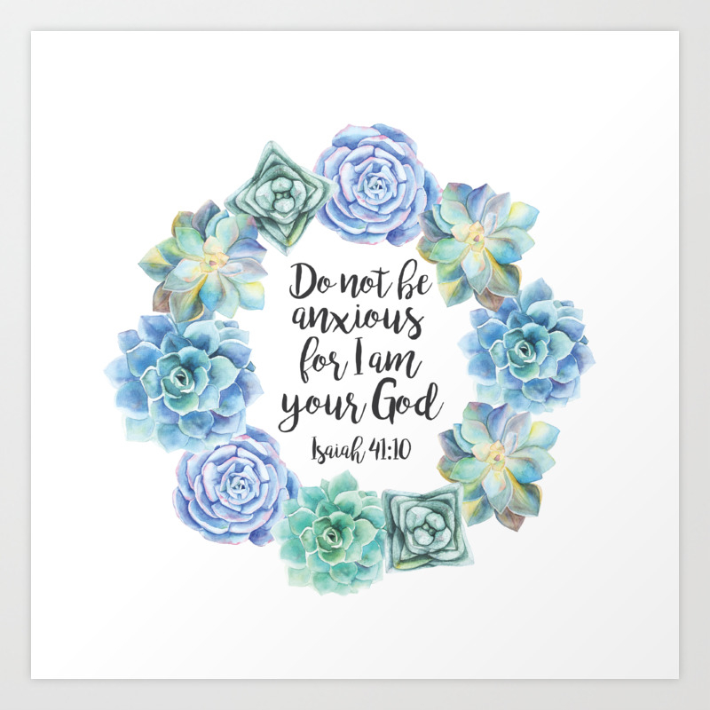 Isaiah 41:10 With Floral Watercolour Border Wall Art Print