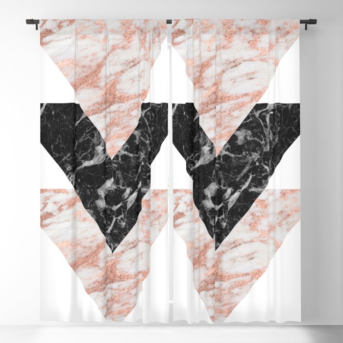 Marbles rose gold gilded triangles Blackout Curtain